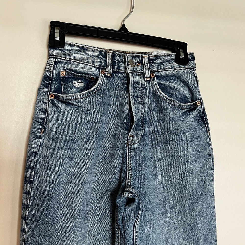 HM Divided Womens High Waist Straight Leg Acid Wash Blue Jeans Size 0 0979373 6 - Picture 2 of 10